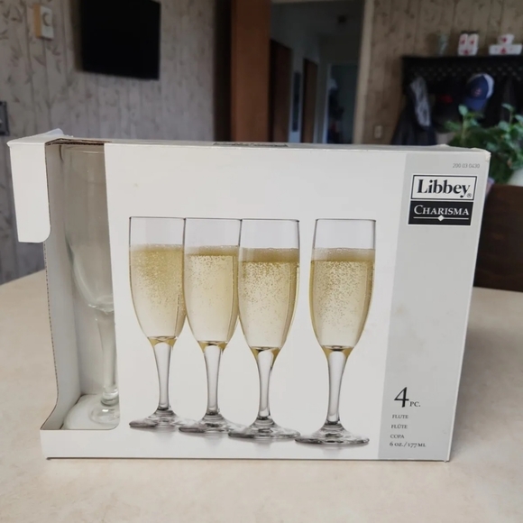 NEW Libbey Charisma 6oz Flute Wine Champagne Glasses 4 - Picture 1 of 7